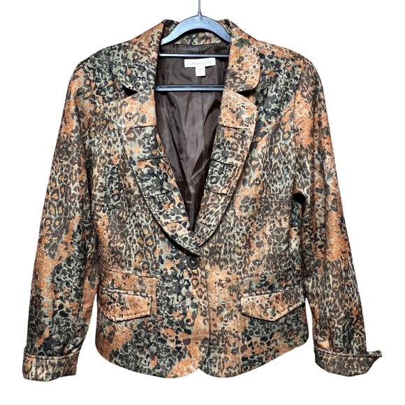 Coldwater Creek Jackets & Blazers - Coldwater Creek Animal Print Blazer Jacket Womens Size 10 Brown Orange